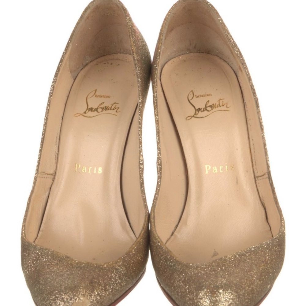 Christian Louboutin Gold Glitter Round-Toe Ballet Flats